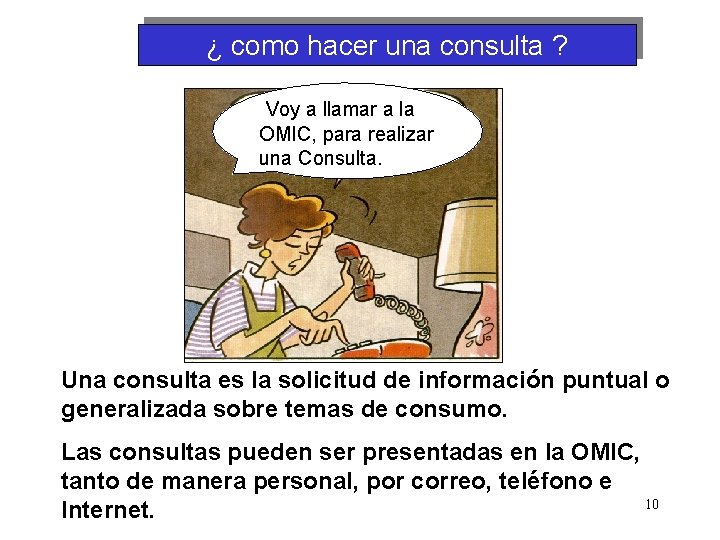 ¿ como hacer una consulta ? Voy a llamar a la OMIC, para realizar