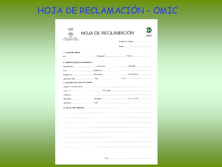 HOJA DE RECLAMACIÓN - OMIC 