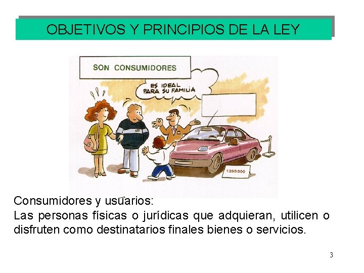 OBJETIVOS Y PRINCIPIOS DE LA LEY Consumidores y usuarios: Las personas físicas o jurídicas