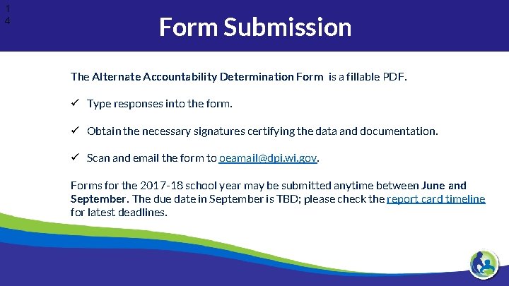 1 4 Form Submission The Alternate Accountability Determination Form is a fillable PDF. ü