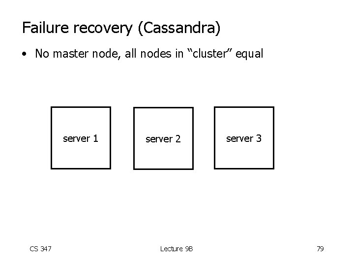 Failure recovery (Cassandra) • No master node, all nodes in “cluster” equal server 1