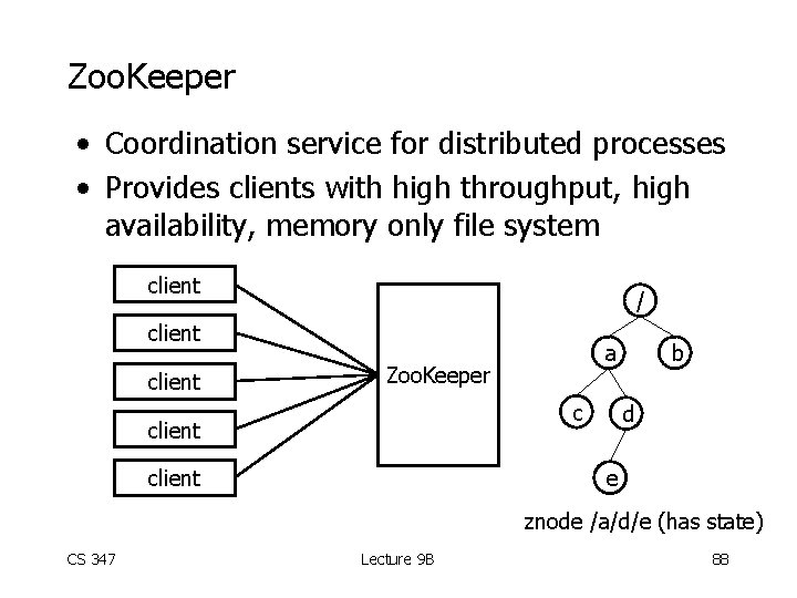 Zoo. Keeper • Coordination service for distributed processes • Provides clients with high throughput,