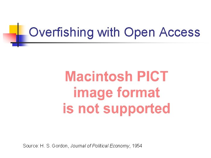 Overfishing with Open Access Source: H. S. Gordon, Journal of Political Economy, 1954 