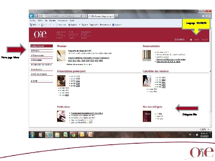 Language EN/ES/FR Home page -Menu Delegates Site 3 