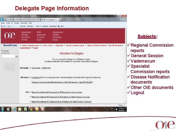 Delegate Page Information Subjects: Subjects üRegional Commission reports üGeneral Session üVademecum üSpecialist Commission reports