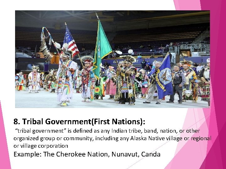 8. Tribal Government(First Nations): “tribal government” is defined as any Indian tribe, band, nation,