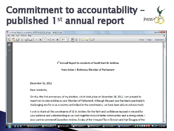 Commitment to accountability – published 1 st annual report 