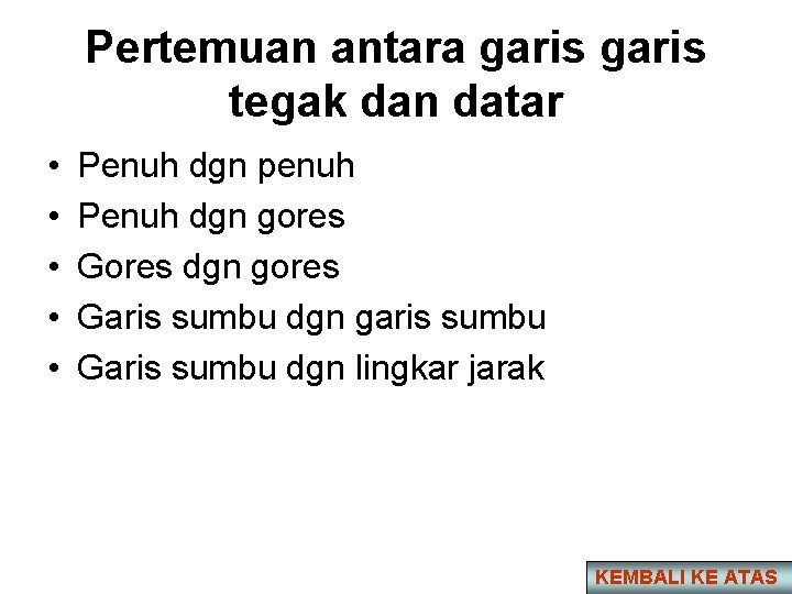 Pertemuan antara garis tegak dan datar • • • Penuh dgn penuh Penuh dgn