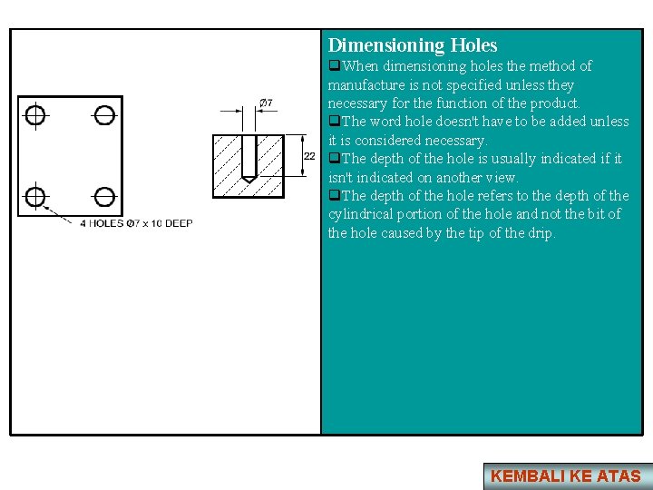 Dimensioning Holes q. When dimensioning holes the method of manufacture is not specified unless