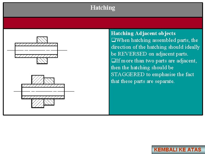 Hatching Adjacent objects q. When hatching assembled parts, the direction of the hatching should
