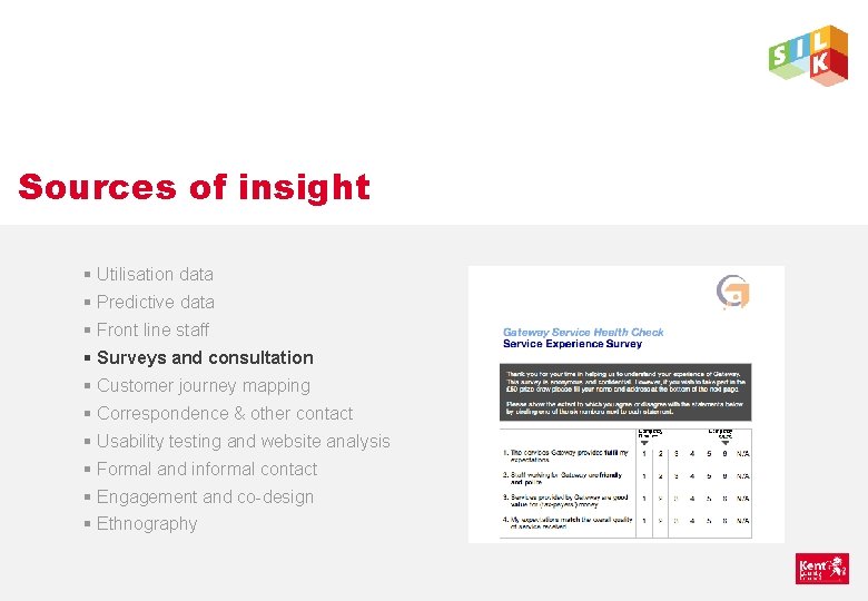 Sources of insight § Utilisation data § Predictive data § Front line staff §