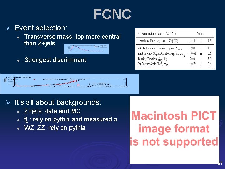 FCNC Ø Event selection: l l Ø Transverse mass: top more central than Z+jets