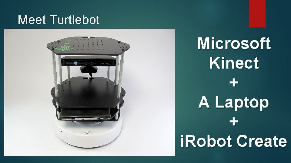 Meet Turtlebot Microsoft Kinect + A Laptop + i. Robot Create 
