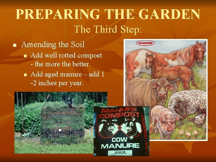 PREPARING THE GARDEN The Third Step: n Amending the Soil n n Add well