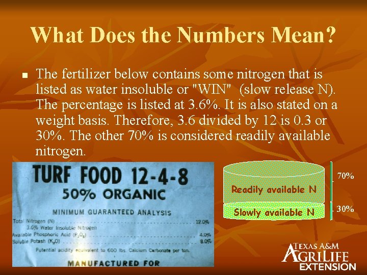 What Does the Numbers Mean? n The fertilizer below contains some nitrogen that is