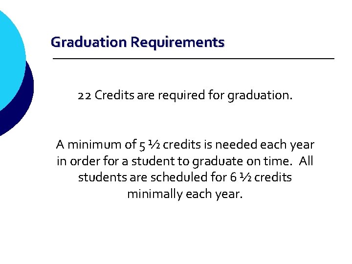 Graduation Requirements 22 Credits are required for graduation. A minimum of 5 ½ credits