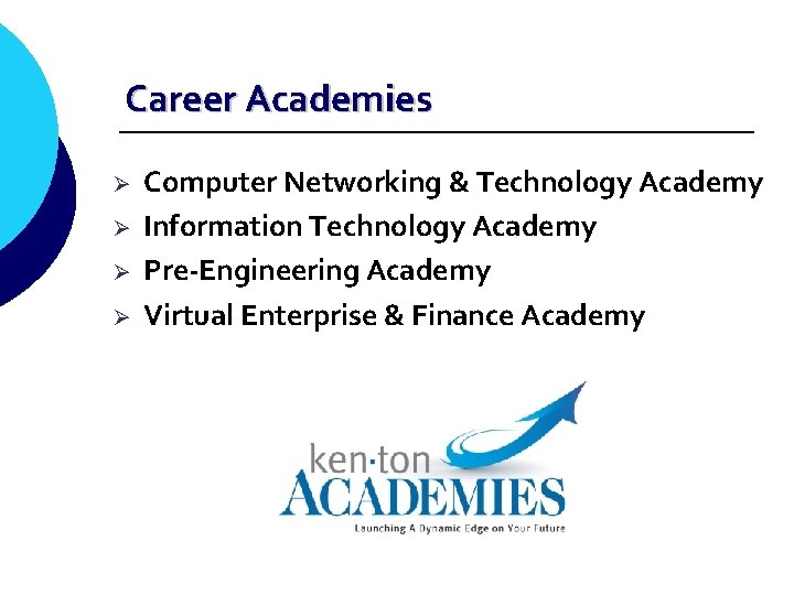 Career Academies Ø Ø Computer Networking & Technology Academy Information Technology Academy Pre-Engineering Academy