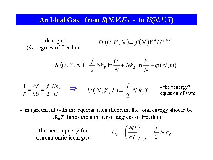 An Ideal Gas: from S(N, V, U) - to U(N, V, T) Ideal gas:
