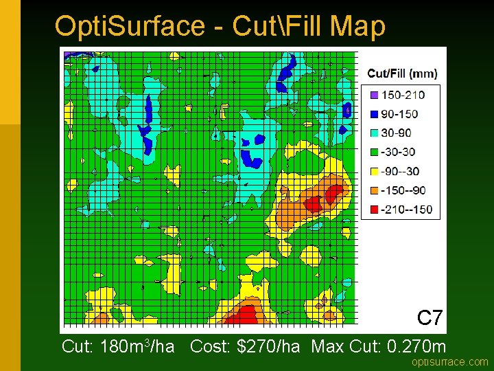 Opti. Surface - CutFill Map C 7 Cut: 180 m 3/ha Cost: $270/ha Max