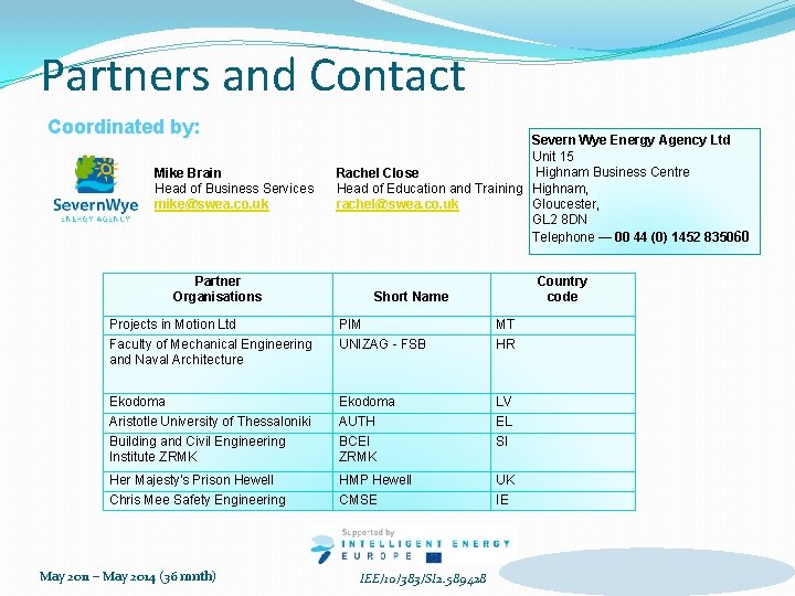 Partners and Contact Coordinated by: Mike Brain Head of Business Services mike@swea. co. uk