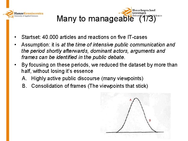 Many to manageable (1/3) • Startset: 40. 000 articles and reactions on five IT-cases