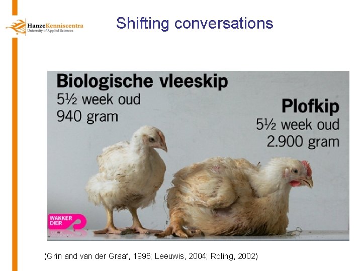 Shifting conversations (Grin and van der Graaf, 1996; Leeuwis, 2004; Roling, 2002) 