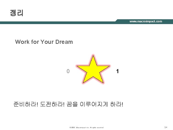 정리 www. macroimpact. com Work for Your Dream 0 1 준비하라! 도전하라! 꿈을 이루어지게