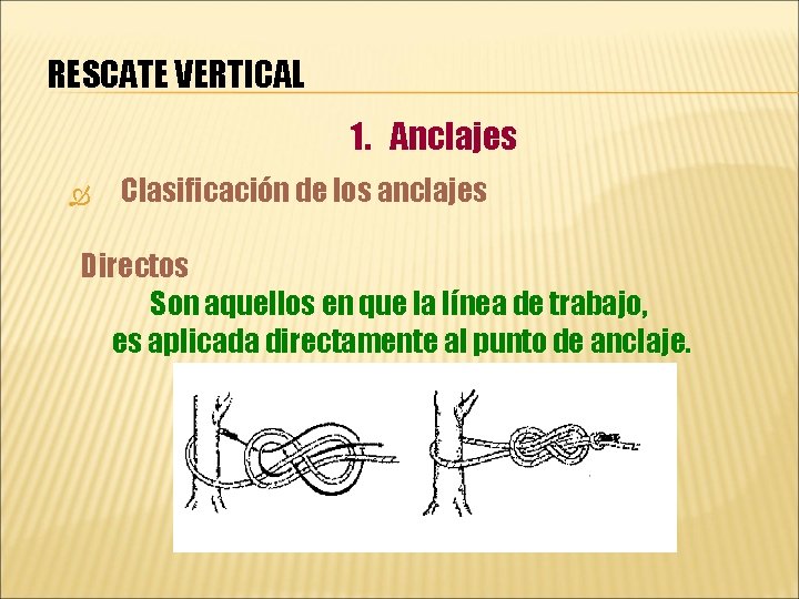 RESCATE VERTICAL 1. Anclajes Clasificación de los anclajes Directos Son aquellos en que la