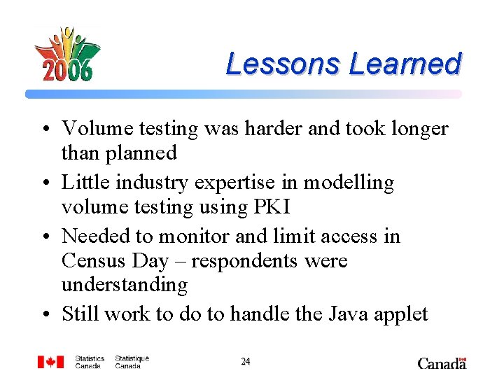 Lessons Learned • Volume testing was harder and took longer than planned • Little