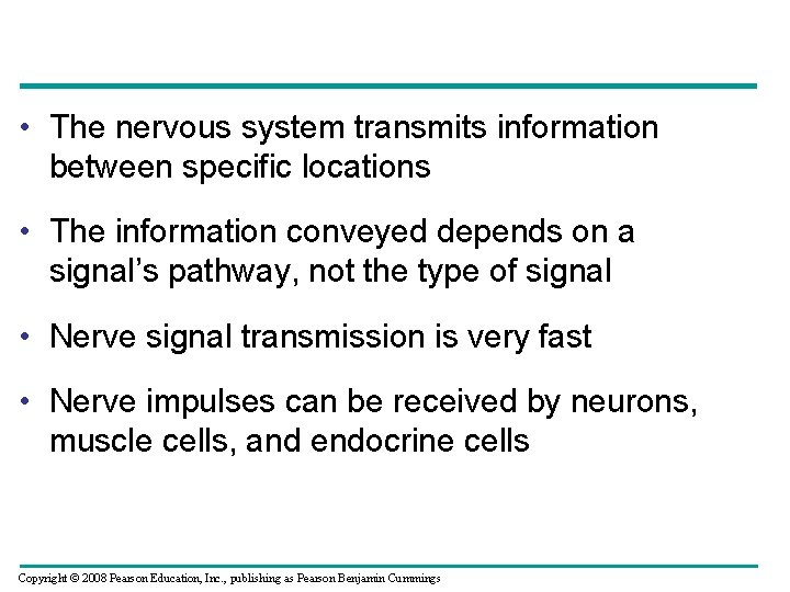  • The nervous system transmits information between specific locations • The information conveyed