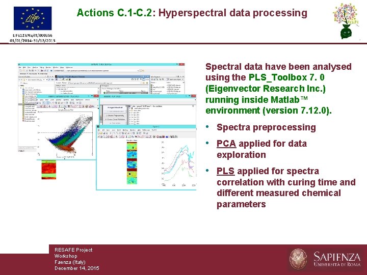 Actions C. 1 -C. 2: Hyperspectral data processing Spectral data have been analysed using