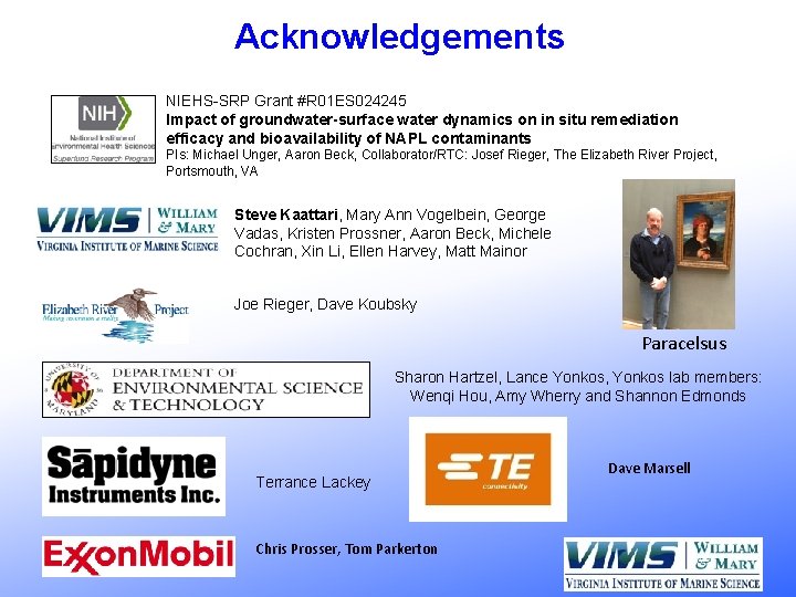 Acknowledgements NIEHS-SRP Grant #R 01 ES 024245 Impact of groundwater-surface water dynamics on in