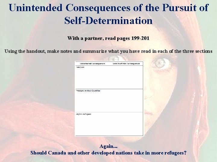 Unintended Consequences of the Pursuit of Self-Determination With a partner, read pages 199 -201