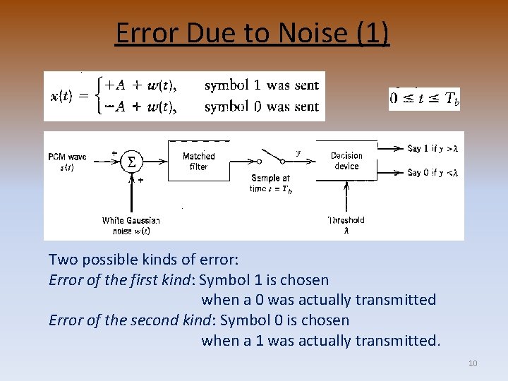 Error Due to Noise (1) Two possible kinds of error: Error of the first