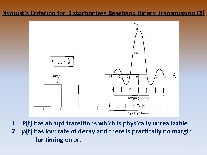 Nyquist’s Criterion for Distortionless Baseband Binary Transmission (3) 1. P(f) has abrupt transitions which