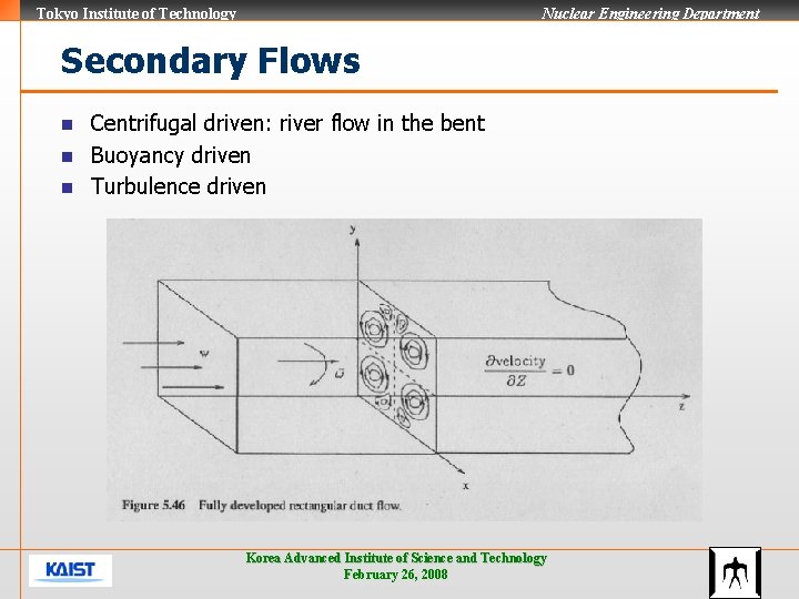 Tokyo Institute of Technology Nuclear Engineering Department Secondary Flows Centrifugal driven: river flow in