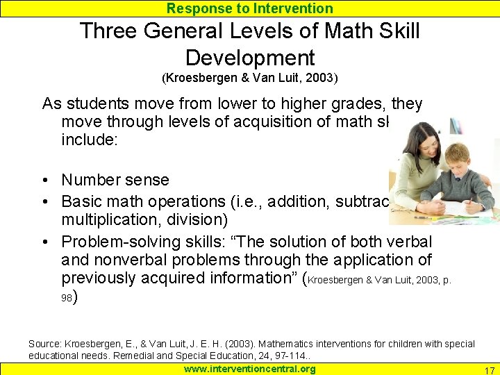 Response to Intervention Three General Levels of Math Skill Development (Kroesbergen & Van Luit,