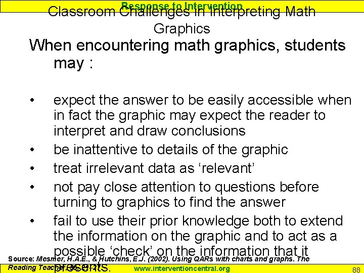 Response to Intervention Classroom Challenges in Interpreting Math Graphics When encountering math graphics, students