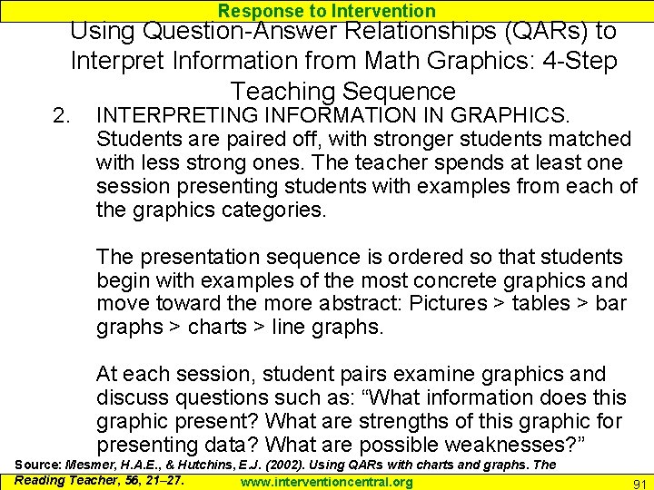 Response to Intervention Using Question-Answer Relationships (QARs) to Interpret Information from Math Graphics: 4