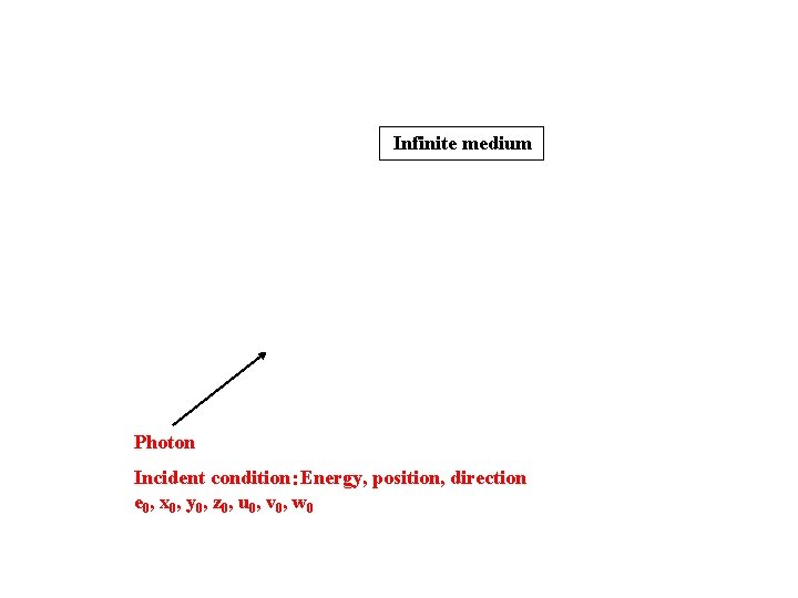 Infinite medium Photon Incident condition：Energy, position, direction e 0, x 0, y 0, z