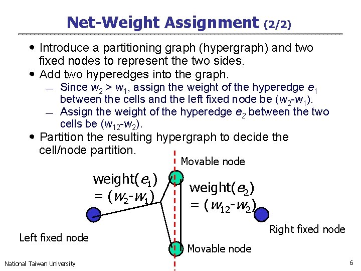 Net-Weight Assignment (2/2) ․Introduce a partitioning graph (hypergraph) and two fixed nodes to represent