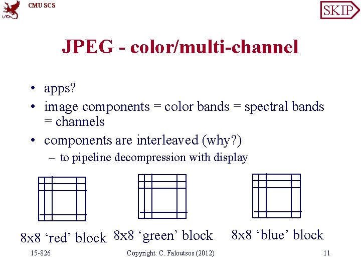 CMU SCS SKIP JPEG - color/multi-channel • apps? • image components = color bands