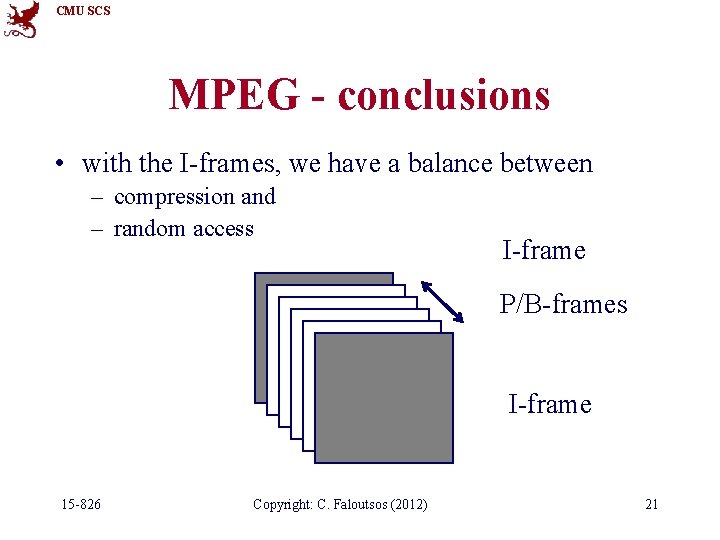 CMU SCS MPEG - conclusions • with the I-frames, we have a balance between