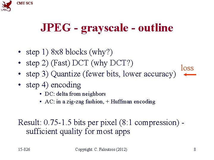 CMU SCS JPEG - grayscale - outline • • step 1) 8 x 8