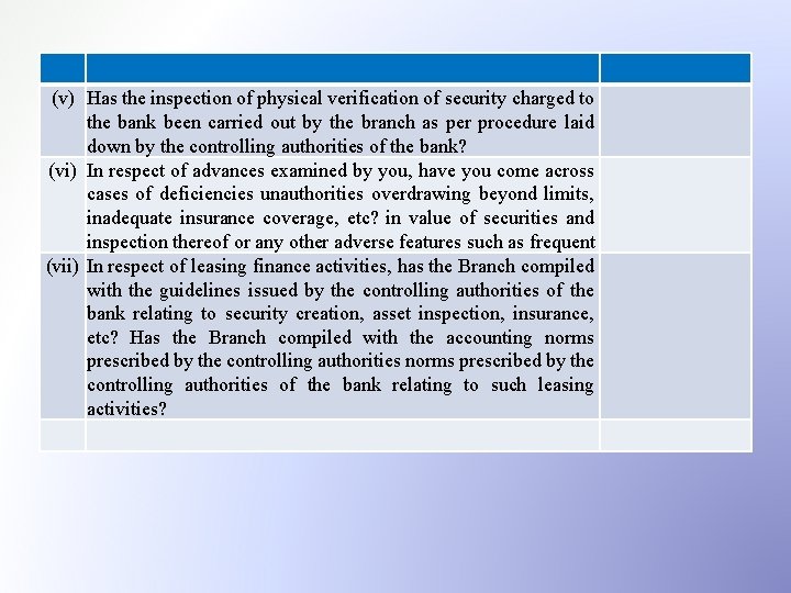 (v) Has the inspection of physical verification of security charged to the bank been
