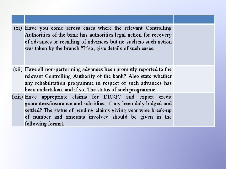 (xi) Have you come across cases where the relevant Controlling Authorities of the bank