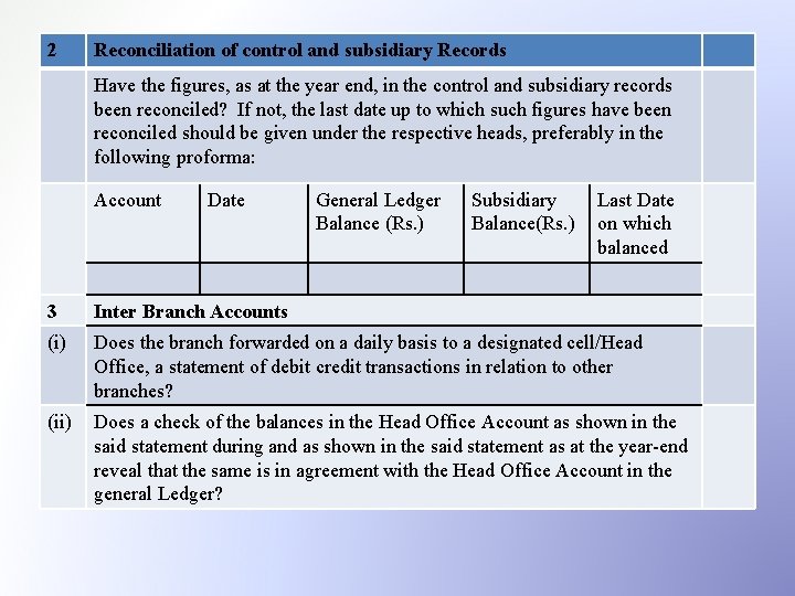 2 Reconciliation of control and subsidiary Records Have the figures, as at the year