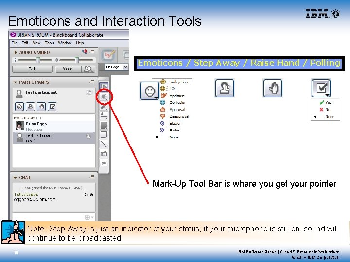 Emoticons and Interaction Tools Emoticons / Step Away / Raise Hand / Polling Mark-Up