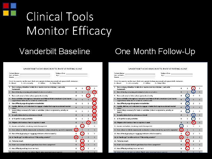 Clinical Tools Monitor Efficacy Vanderbilt Baseline One Month Follow-Up 