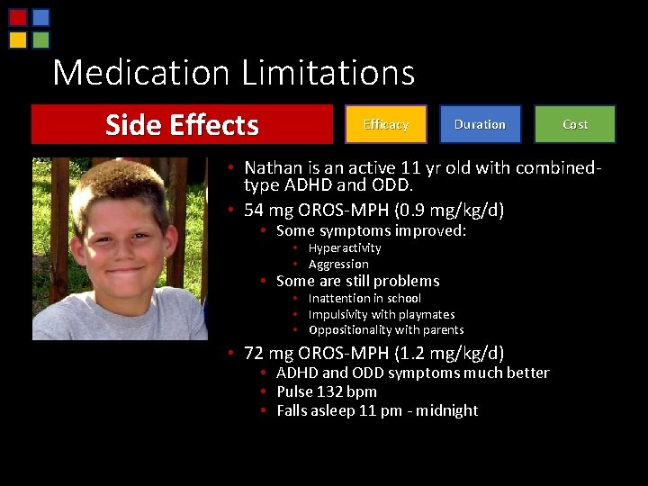 Medication Limitations Side Effects Efficacy Duration Cost • Nathan is an active 11 yr